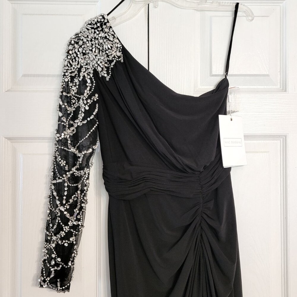 Mac Duggal Embellished One Shoulder Long Sleeve Gown - Picture 4 of 13